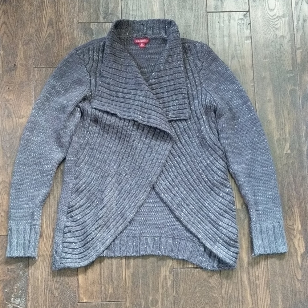 Sparkly Gray Sweater Wrap Size M